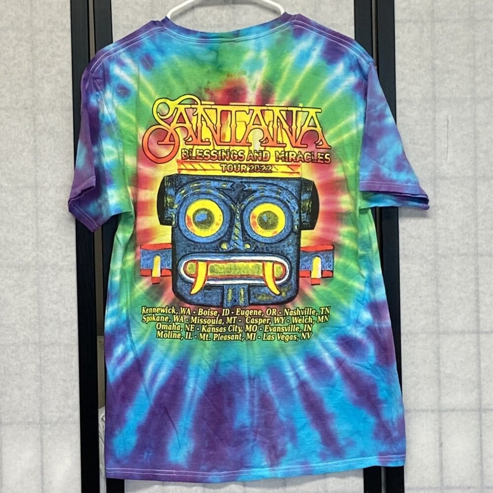 Carlos Santana 2022 Tour Tie Dye Double Sided Graphic L Blessings & Miracles Tee - Picture 2 of 13